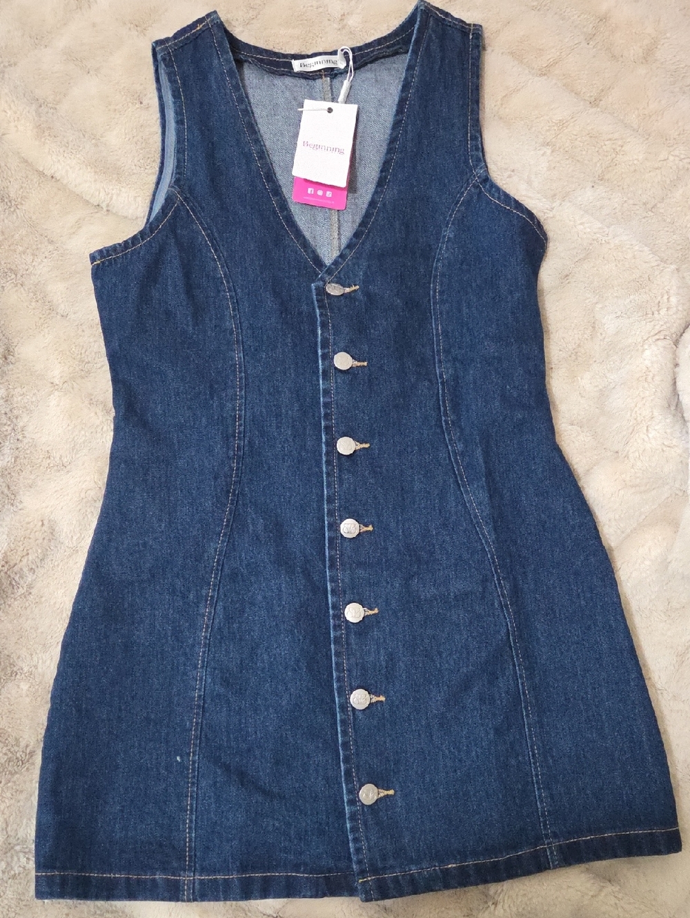 Beginning Boutique Dark Blue Denim Mini Dress with Front Buttons